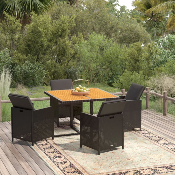 Set da Pranzo da Giardino 5 pz con Cuscini in Polyrattan Nero 3095519