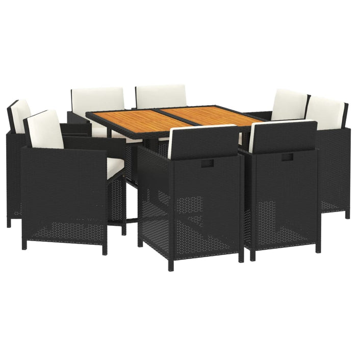 Set da Pranzo da Giardino 9 pz con Cuscini Nero in Polyrattan 3095520