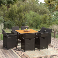 Set da Pranzo da Giardino 9 pz con Cuscini Nero in Polyrattan 3095521
