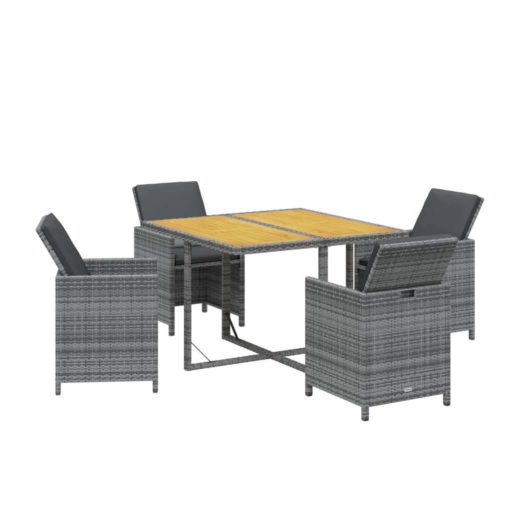 Set da Pranzo da Giardino 5 pz con Cuscini in Polyrattan Grigio 3095524