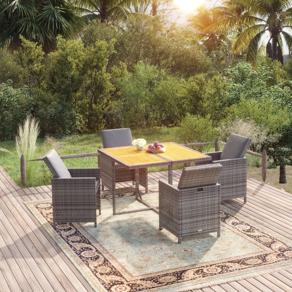 Set da Pranzo da Giardino 5 pz con Cuscini in Polyrattan Grigio 3095524