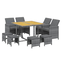 Set Pranzo da Giardino 9 pz con Cuscini in Polyrattan Grigio 3095526