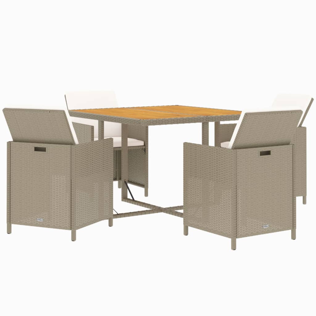 Set da Pranzo da Giardino 5 pz con Cuscini Beige in Polyrattan 3095527