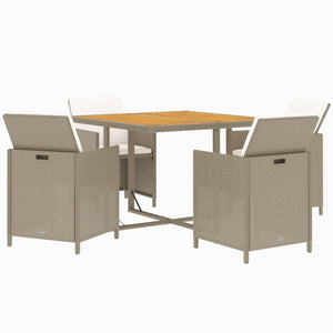 Set da Pranzo da Giardino 5 pz con Cuscini Beige in Polyrattan 3095527
