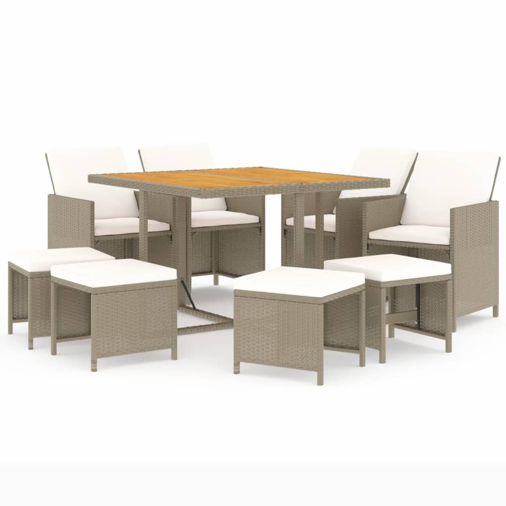 Set da Pranzo da Giardino 9 pz con Cuscini in Polyrattan Beige 3095529