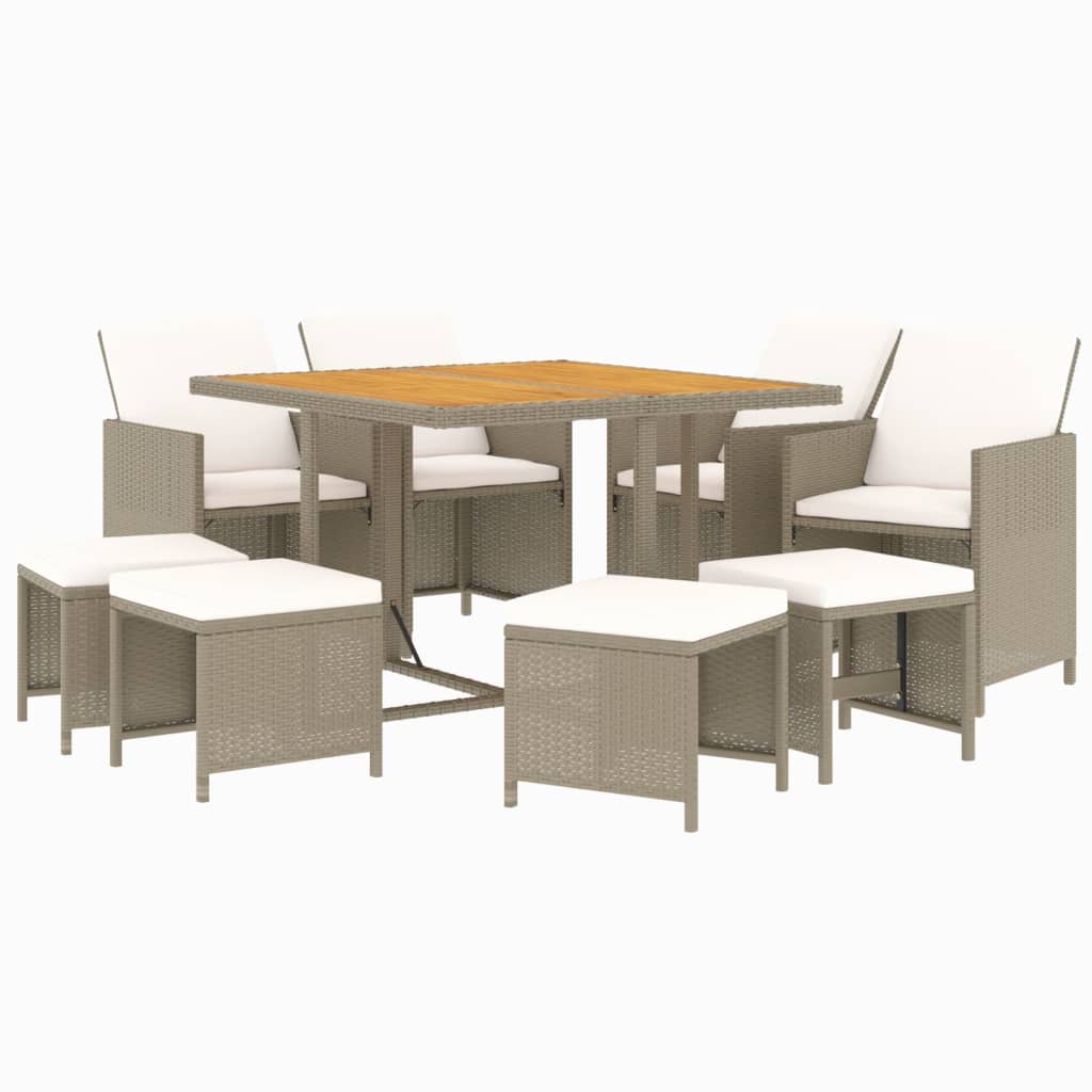 Set da Pranzo da Giardino 9 pz con Cuscini in Polyrattan Beige 3095529