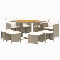 Set da Pranzo da Giardino 9 pz con Cuscini in Polyrattan Beige 3095529