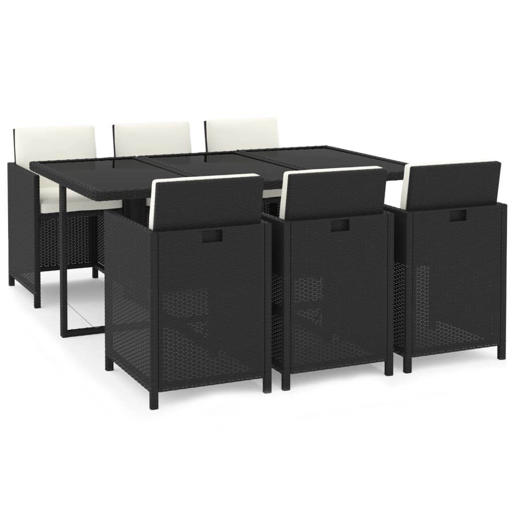 Set da Pranzo da Giardino 7 pz con Cuscini in Polyrattan Nero cod mxl 42576