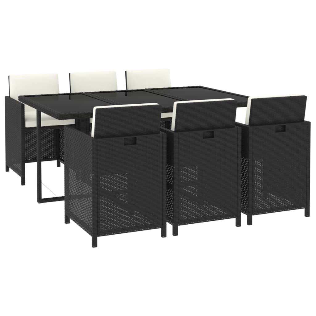 Set da Pranzo da Giardino 7 pz con Cuscini in Polyrattan Nero cod mxl 42576