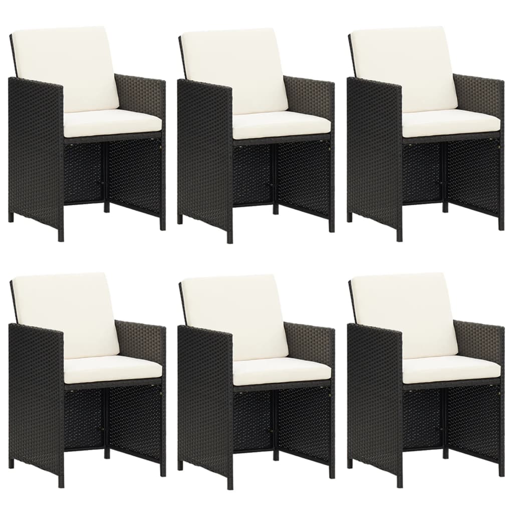 Set da Pranzo da Giardino 7 pz con Cuscini in Polyrattan Nero cod mxl 42576