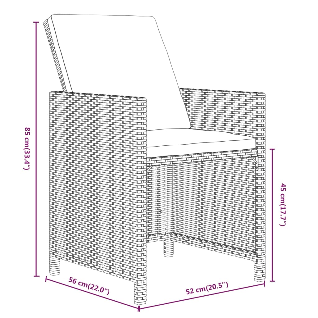 Set da Pranzo da Giardino 7 pz con Cuscini in Polyrattan Nero cod mxl 42576