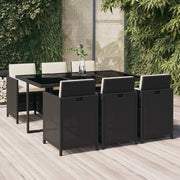 Set da Pranzo da Giardino 7 pz con Cuscini in Polyrattan Nero cod mxl 42576