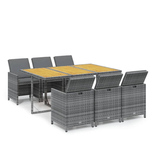 Set da Pranzo da Giardino 7 pz con Cuscini in Polyrattan Grigio 3095551