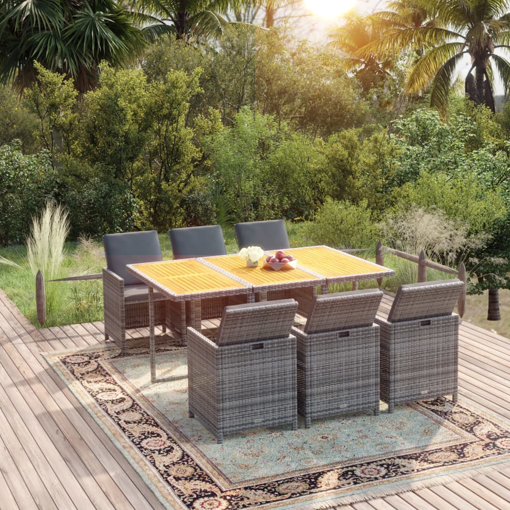 Set da Pranzo da Giardino 7 pz con Cuscini in Polyrattan Grigio 3095551