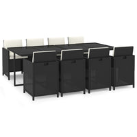 Set da Pranzo da Giardino 9 pz con Cuscini Nero in Polyrattan 3095557