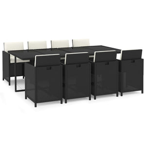 Set da Pranzo da Giardino 9 pz con Cuscini Nero in Polyrattan 3095557