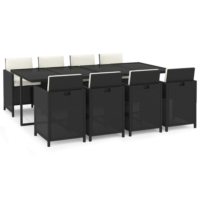 Set da Pranzo da Giardino 9 pz con Cuscini Nero in Polyrattan 3095557