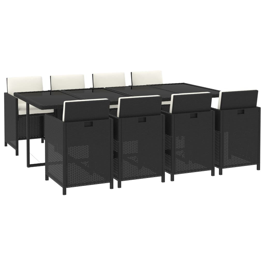 Set da Pranzo da Giardino 9 pz con Cuscini Nero in Polyrattan 3095557