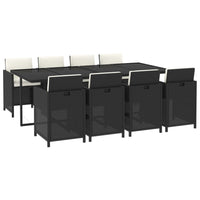 Set da Pranzo da Giardino 9 pz con Cuscini Nero in Polyrattan 3095557