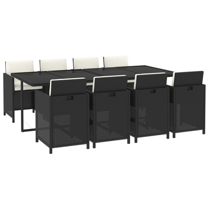 Set da Pranzo da Giardino 9 pz con Cuscini Nero in Polyrattan 3095557