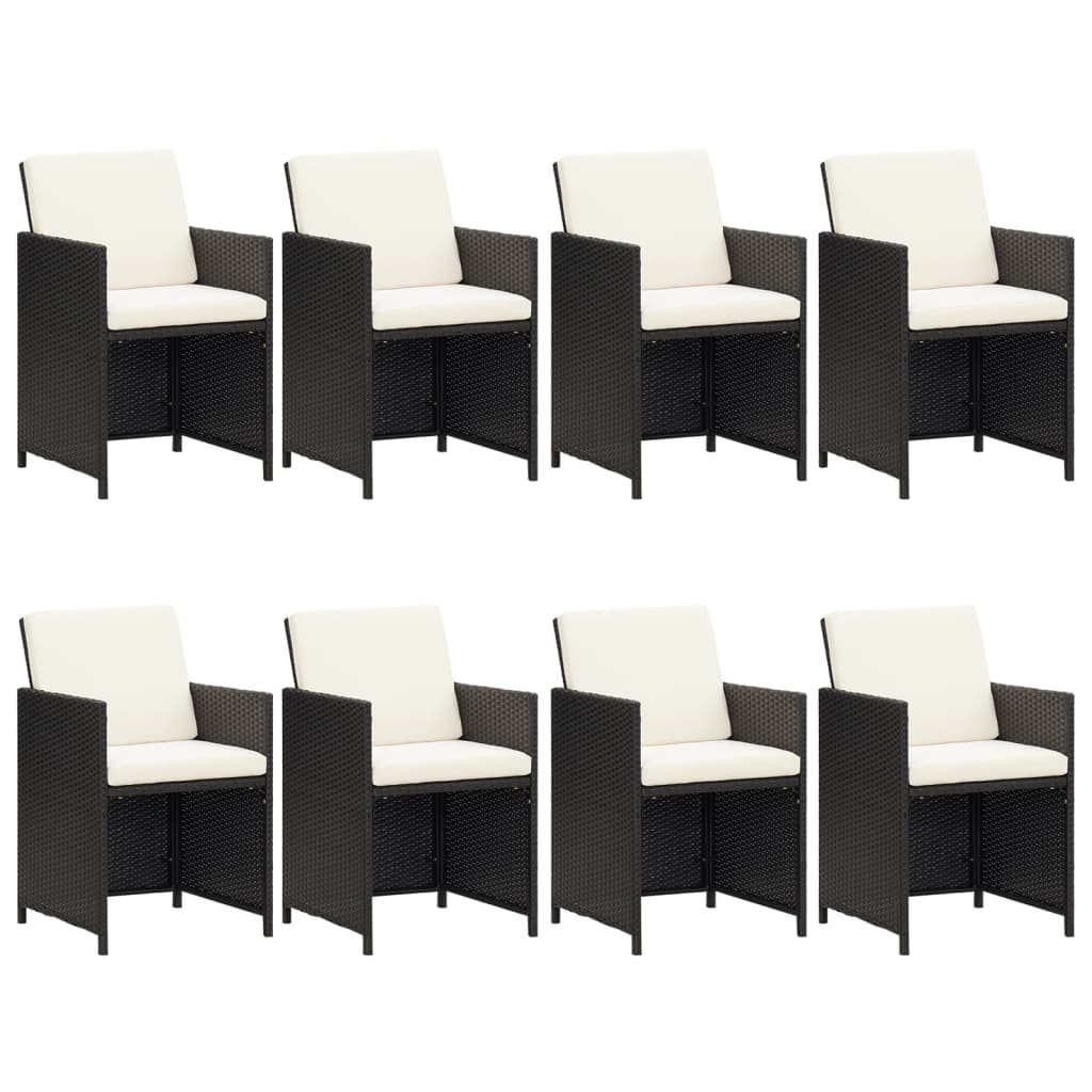 Set da Pranzo da Giardino 9 pz con Cuscini Nero in Polyrattan 3095557