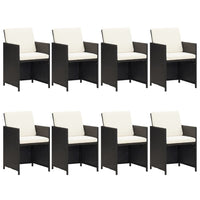 Set da Pranzo da Giardino 9 pz con Cuscini Nero in Polyrattan 3095557