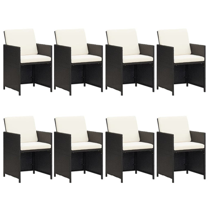 Set da Pranzo da Giardino 9 pz con Cuscini Nero in Polyrattan 3095557