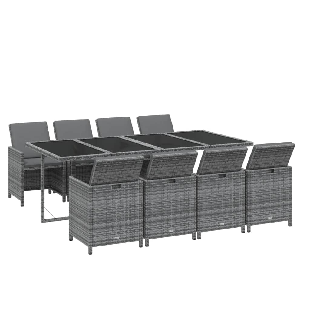 Set da Pranzo per Giardino 9pz con Cuscini in Polyrattan Grigio cod mxl 38605