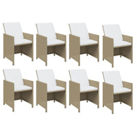 Set da Pranzo da Giardino 9 pz con Cuscini in Polyrattan Beige 3095569