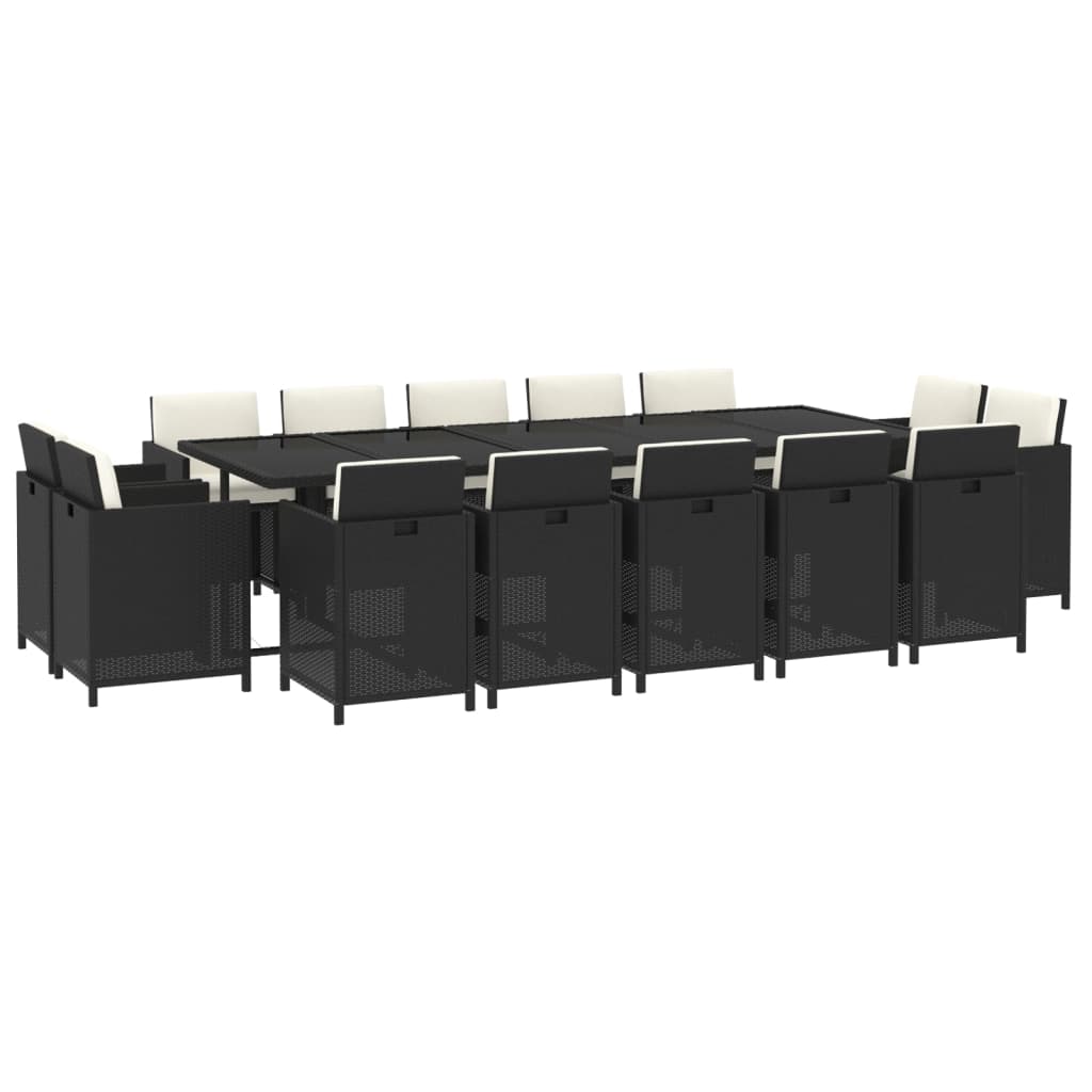 Set Pranzo da Giardino 15 pz con Cuscini in Polyrattan Nero 3095586