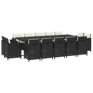 Set Pranzo da Giardino 15 pz con Cuscini in Polyrattan Nero 3095586