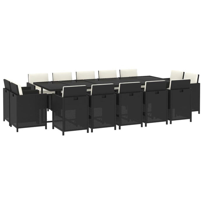 Set Pranzo da Giardino 15 pz con Cuscini in Polyrattan Nero 3095586