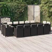 Set Pranzo da Giardino 15 pz con Cuscini in Polyrattan Nero 3095586