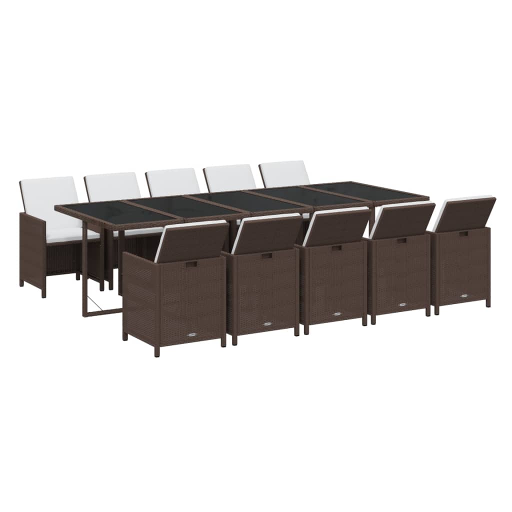 Set da Pranzo da Giardino 11 pz con Cuscini Polyrattan Marrone 3095593