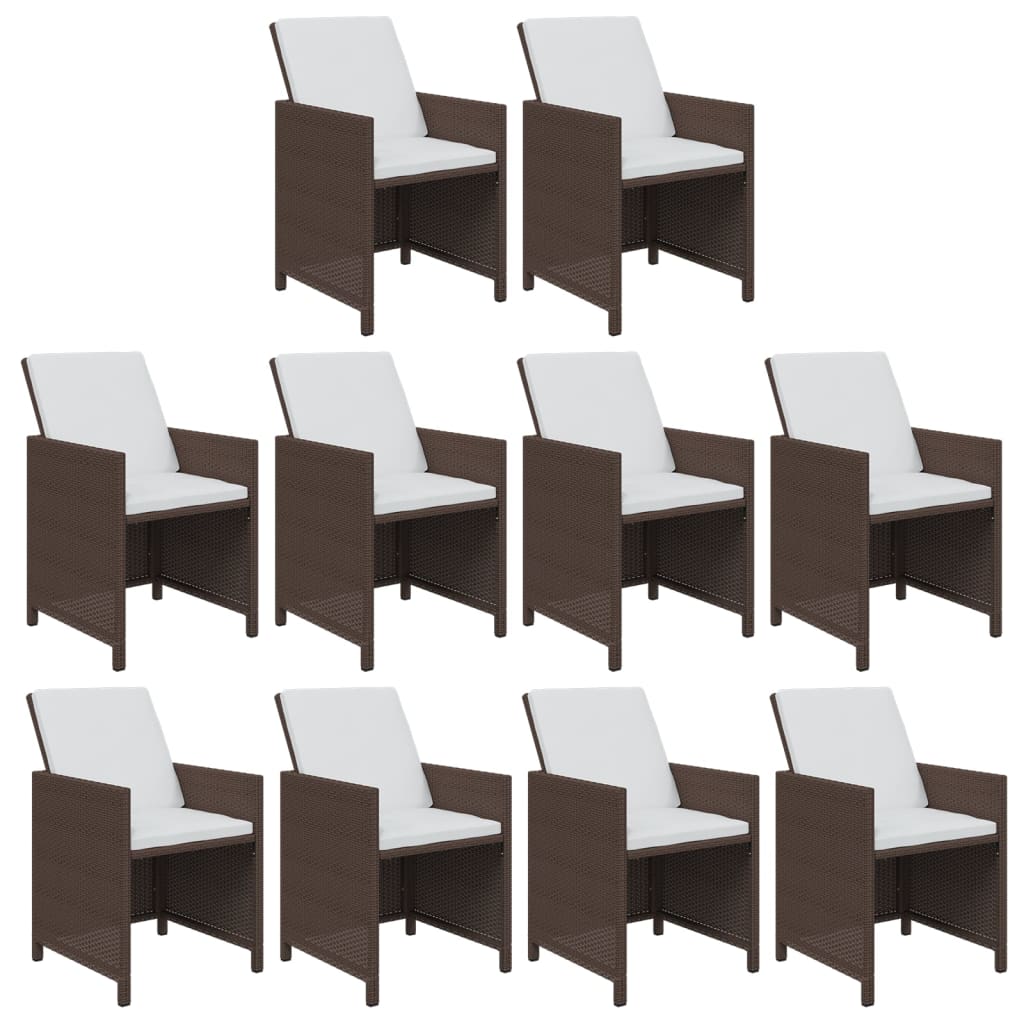 Set da Pranzo da Giardino 11 pz con Cuscini Polyrattan Marrone 3095593
