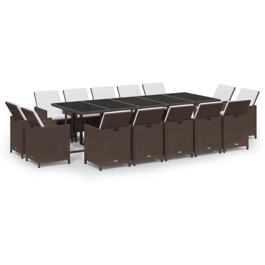 Set da Pranzo Giardino 15 pz con Cuscini in Polyrattan Marrone 3095594