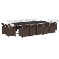 Set da Pranzo Giardino 15 pz con Cuscini in Polyrattan Marrone 3095594