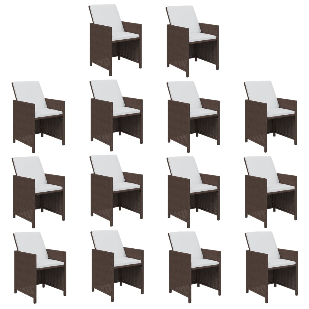 Set da Pranzo Giardino 15 pz con Cuscini in Polyrattan Marrone 3095594