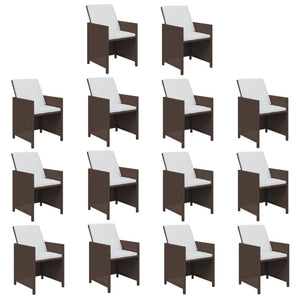 Set da Pranzo Giardino 15 pz con Cuscini in Polyrattan Marrone 3095594
