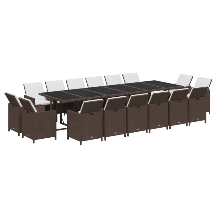 Set da Pranzo per Giardino 17 pz con Cuscini Polyrattan Marrone 3095621