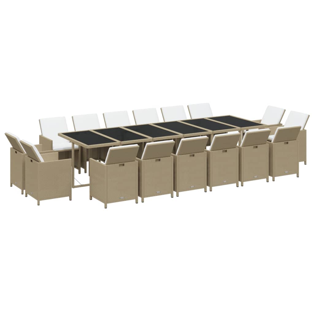 Set da Pranzo per Giardino 17pz con Cuscini in Polyrattan Beige 3095624