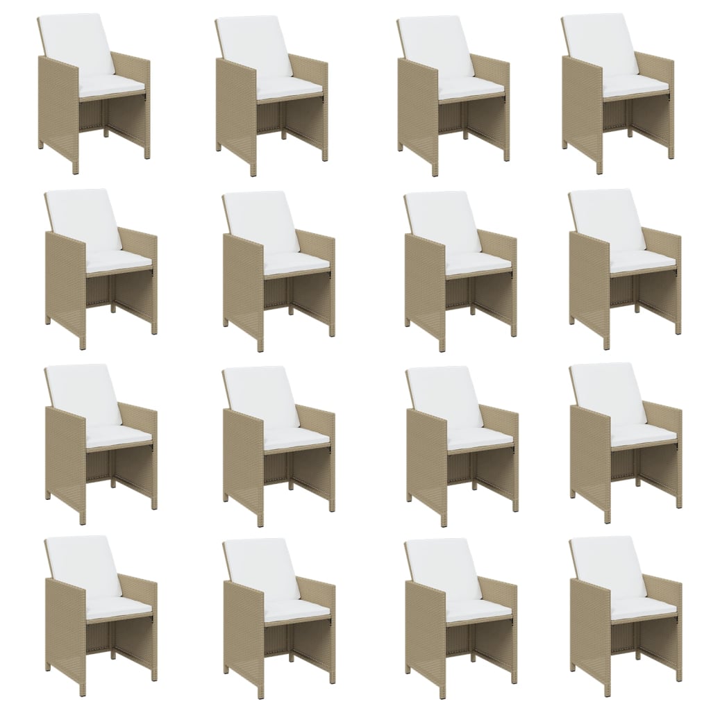 Set da Pranzo per Giardino 17pz con Cuscini in Polyrattan Beige 3095624