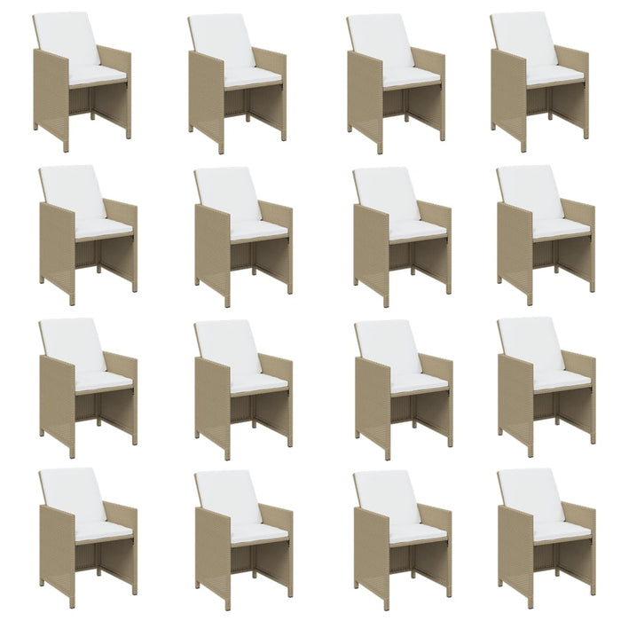 Set da Pranzo per Giardino 17pz con Cuscini in Polyrattan Beige 3095624