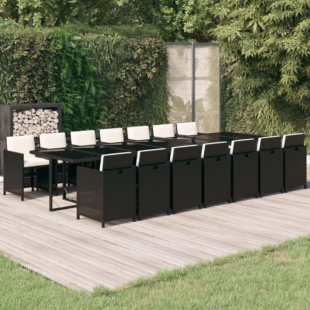 Set Pranzo da Giardino 15 pz con Cuscini in Polyrattan Nero 3095638