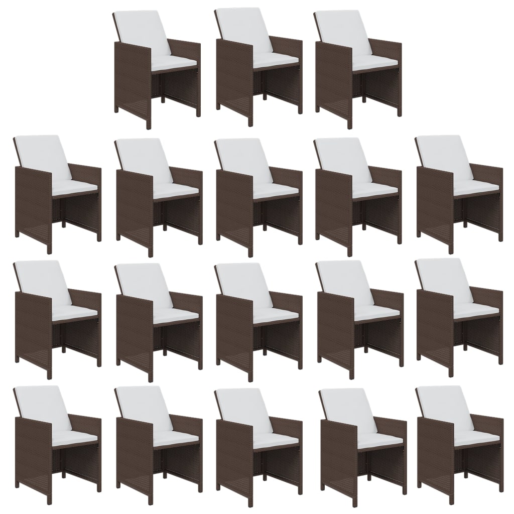 Set da Pranzo per Giardino 19 pz con Cuscini Polyrattan Marrone 3095648