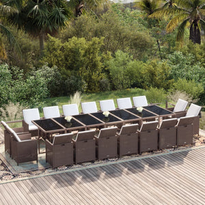 Set da Pranzo per Giardino 19 pz con Cuscini Polyrattan Marrone 3095648