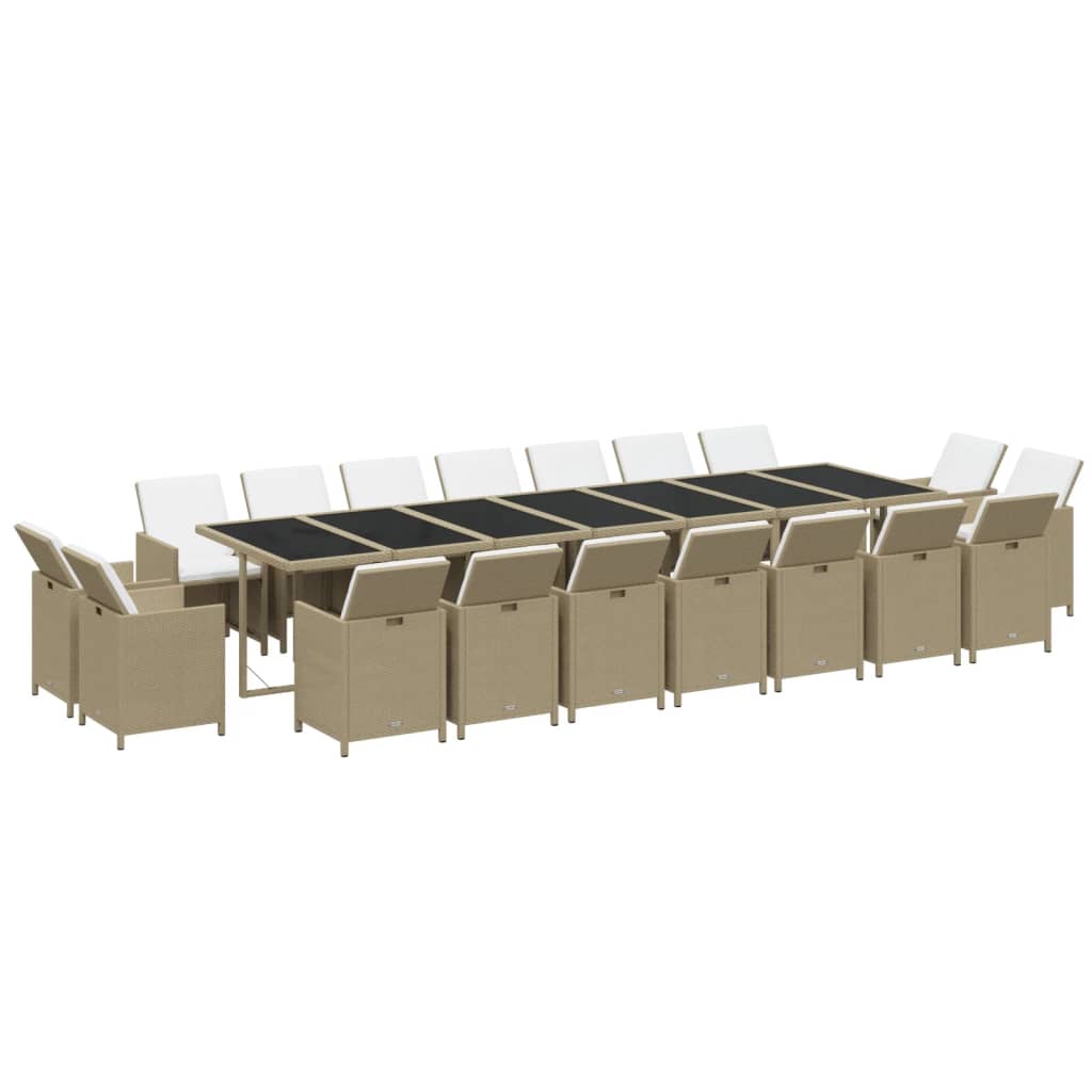 Set da Pranzo per Giardino 19pz con Cuscini in Polyrattan Beige 3095651