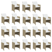 Set da Pranzo per Giardino 19pz con Cuscini in Polyrattan Beige 3095651