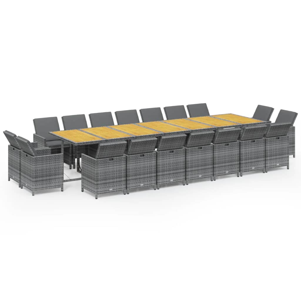 Set da Pranzo per Giardino 19 pz con Cuscini Polyrattan Grigio 3095660