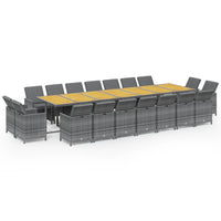 Set da Pranzo per Giardino 19 pz con Cuscini Polyrattan Grigio 3095660